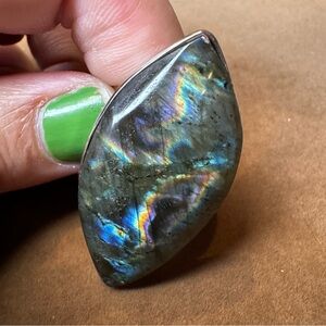 Labradorite Statement Ring Rainbow Flash Crystal Adjustable